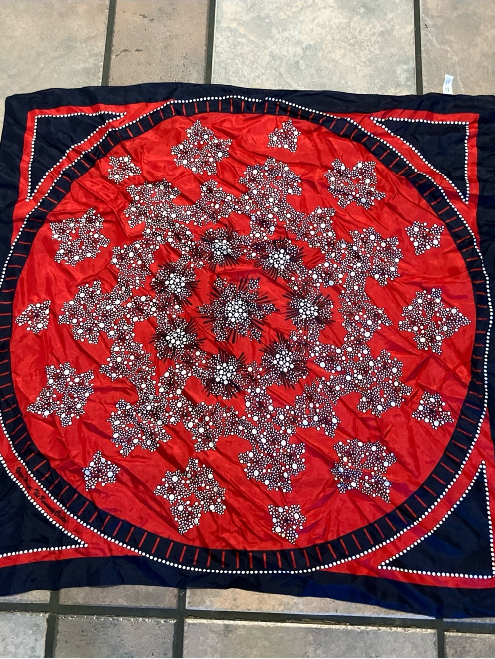 Red and Navy Floral Dot Square Scarf